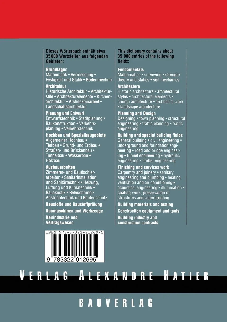 Rückseite: 9783322912695 | Fachwörterbuch Bauwesen / Dictionary Building and Civil Engineering