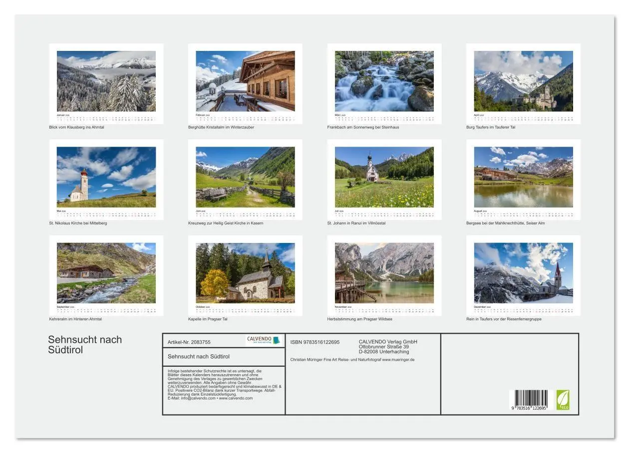 Bild: 9783516122695 | Sehnsucht nach Südtirol (Wandkalender 2026 DIN A2 quer), CALVENDO...