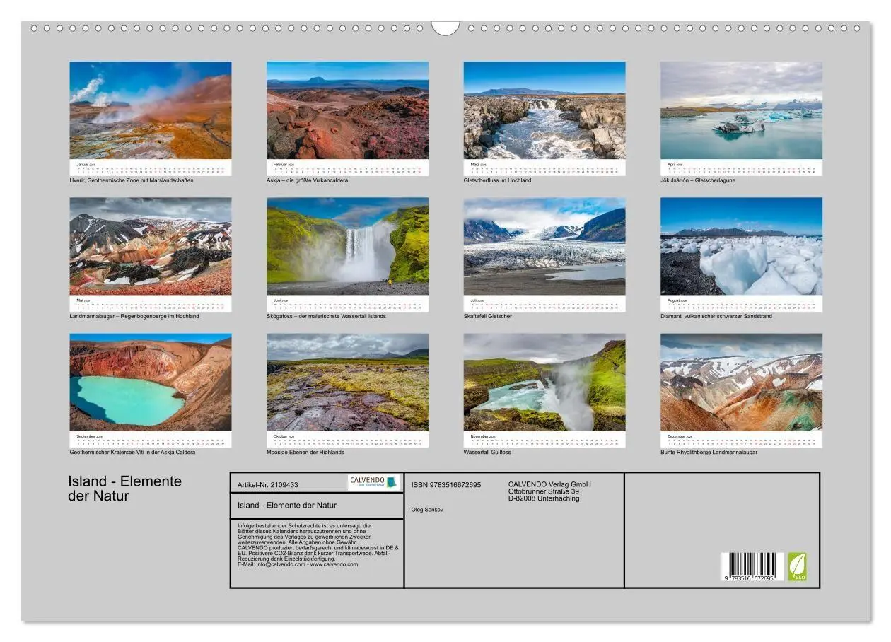 Bild: 9783516672695 | Island - Elemente der Natur (Wandkalender 2026 DIN A2 quer),...