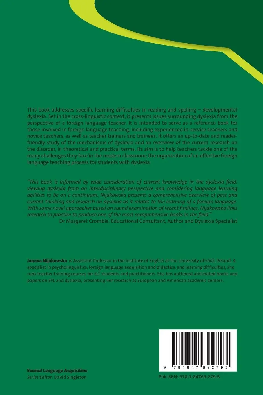 Rückseite: 9781847692795 | Dyslexia in the Foreign Language Classroom | Joanna Nijakowska | Buch