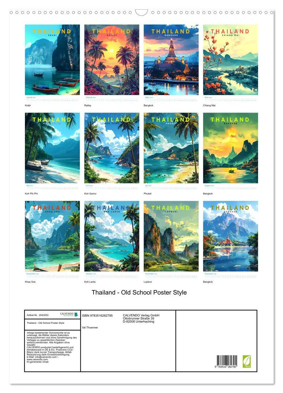 Bild: 9783516282795 | Thailand - Old School Poster Style (Wandkalender 2026 DIN A2 hoch),...