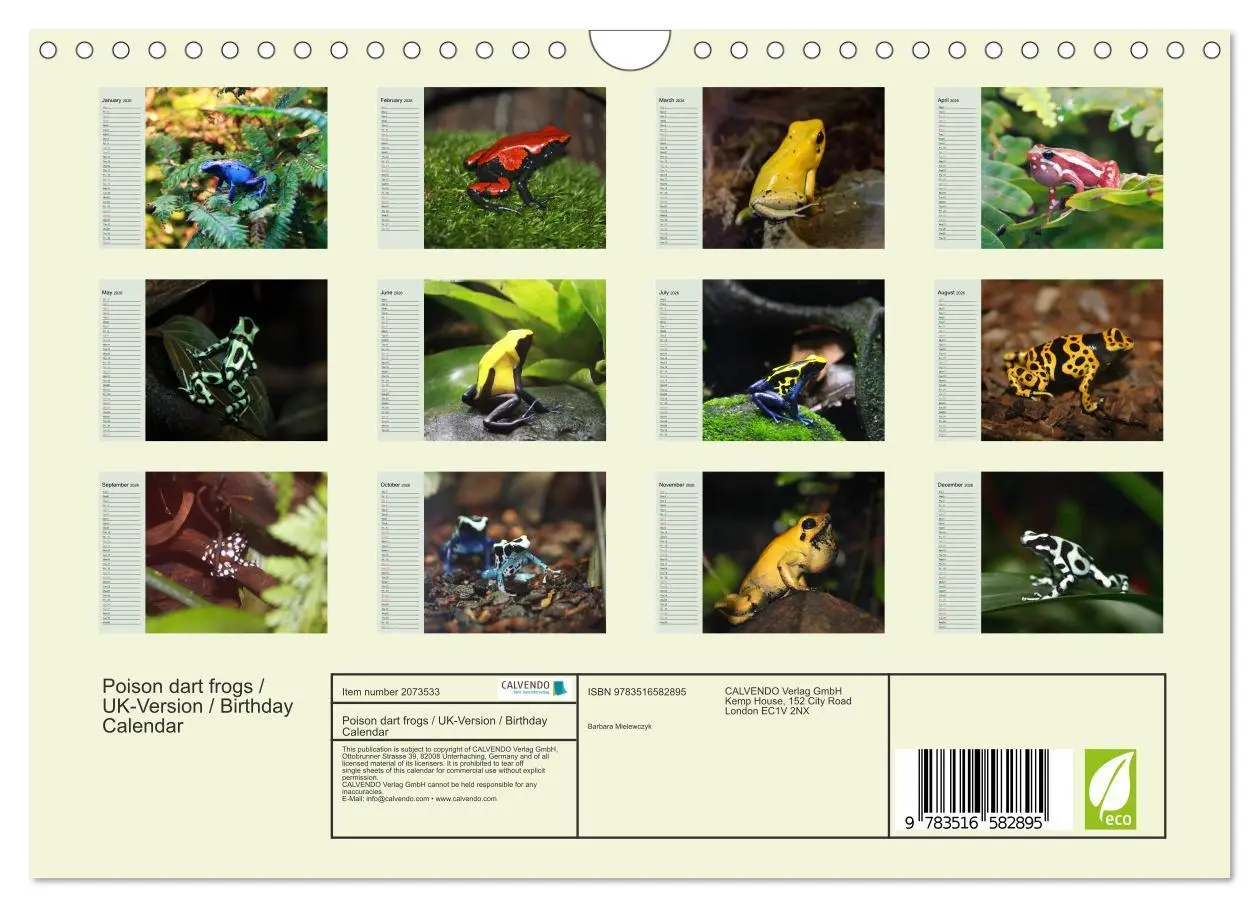 Bild: 9783516582895 | Poison dart frogs / UK-Version / Birthday Calendar (Wall Calendar...