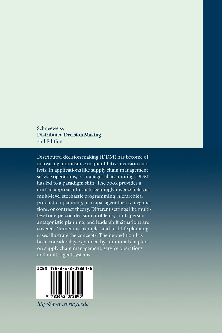 Rückseite: 9783642072895 | Distributed Decision Making | Christoph Schneeweiss | Taschenbuch | xv