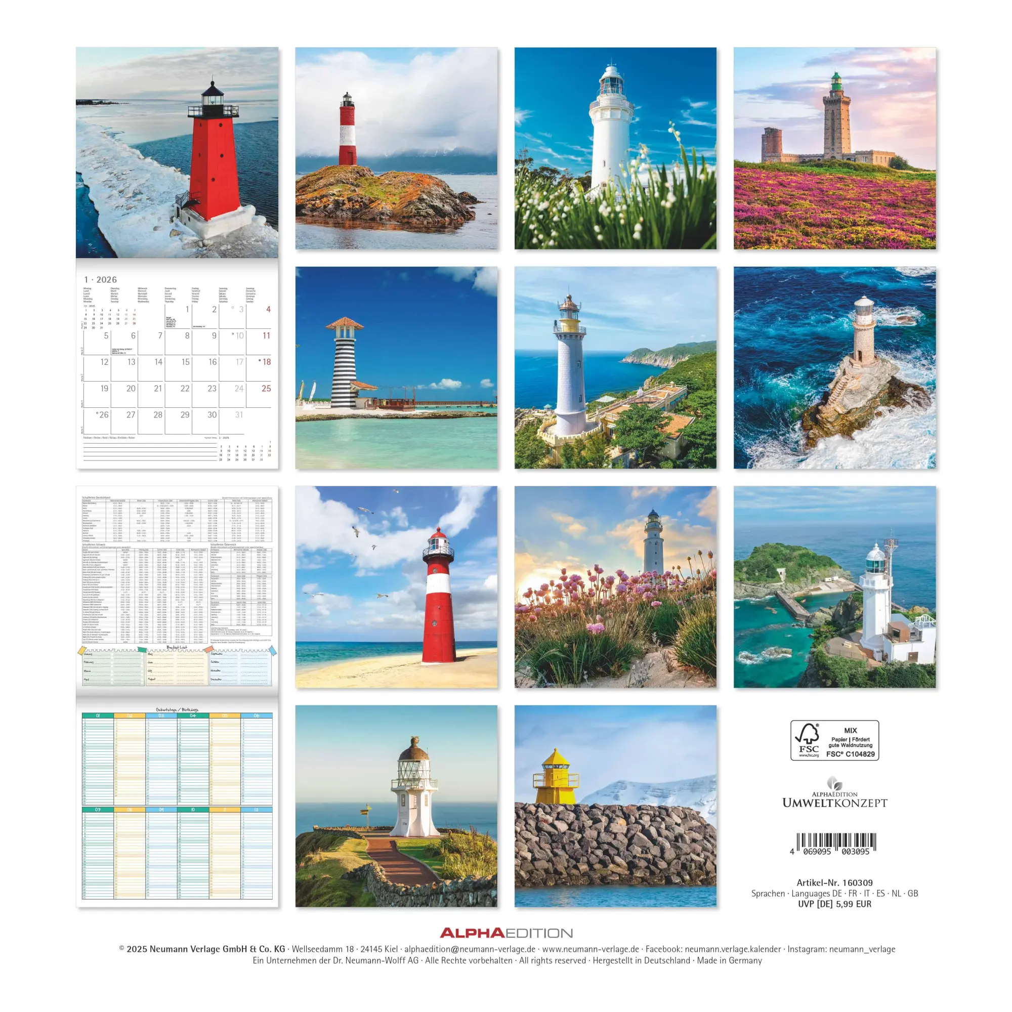 Rückseite: 4069095003095 | Leuchttürme 2026 - Broschürenkalender 30x30 cm (30x60 geöffnet) -...