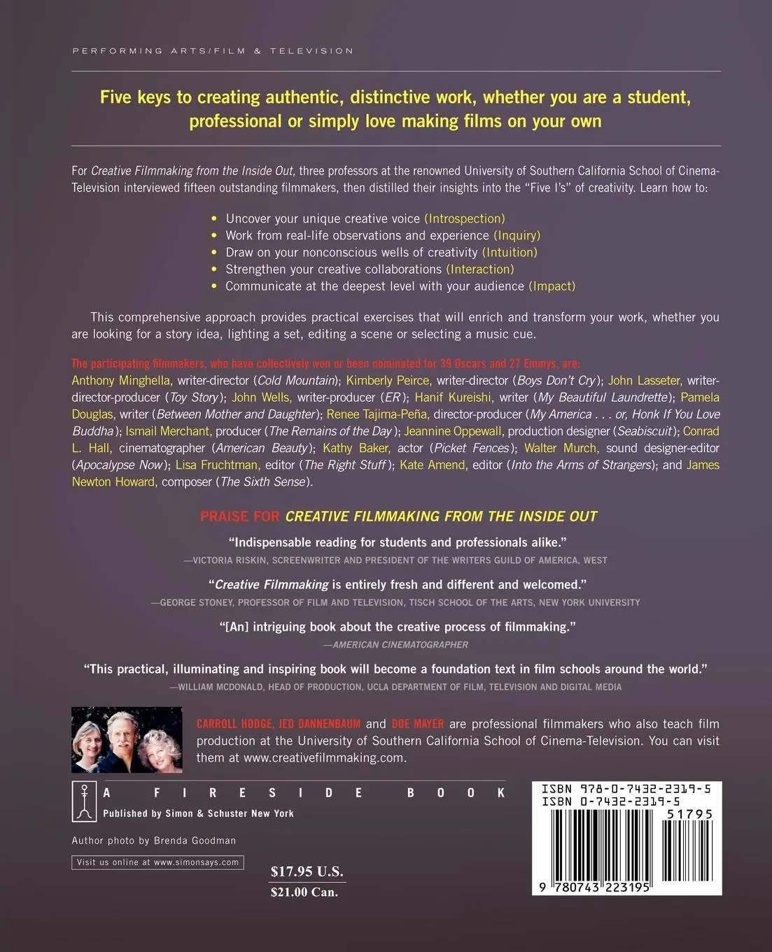 Rückseite: 9780743223195 | Creative Filmmaking from the Inside Out | Jed Dannenbaum (u. a.)