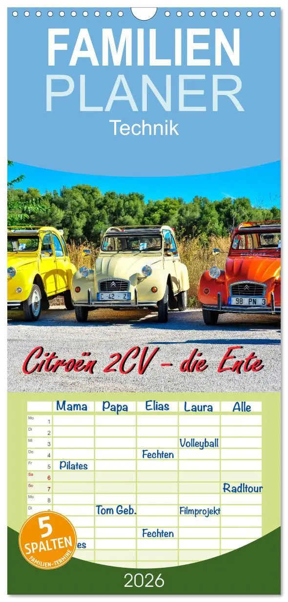 Cover: 9783516523195 | Familienplaner 2026 - Citroën 2CV - die Ente mit 5 Spalten...