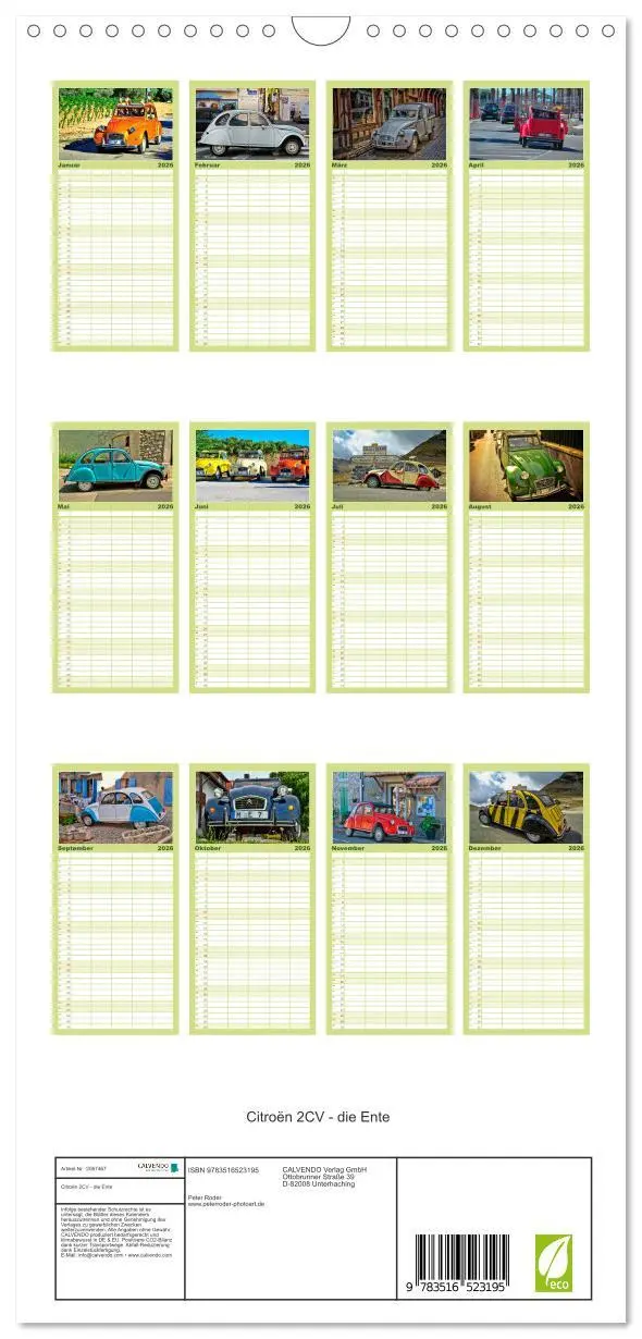 Bild: 9783516523195 | Familienplaner 2026 - Citroën 2CV - die Ente mit 5 Spalten...