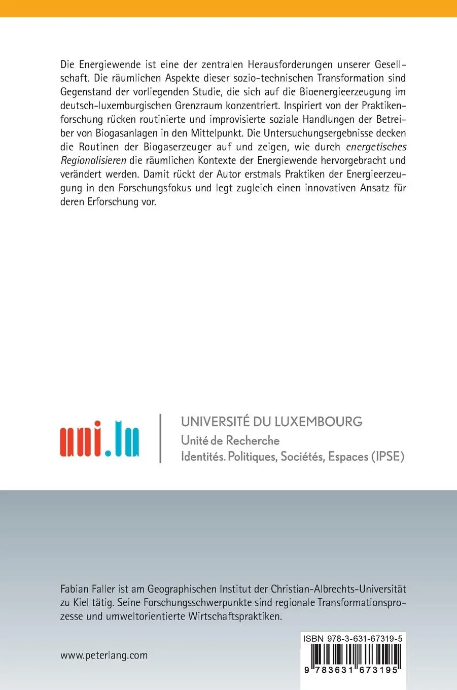 Rückseite: 9783631673195 | Energetisches Regionalisieren | Fabian Faller | Buch | Gebunden | 2016