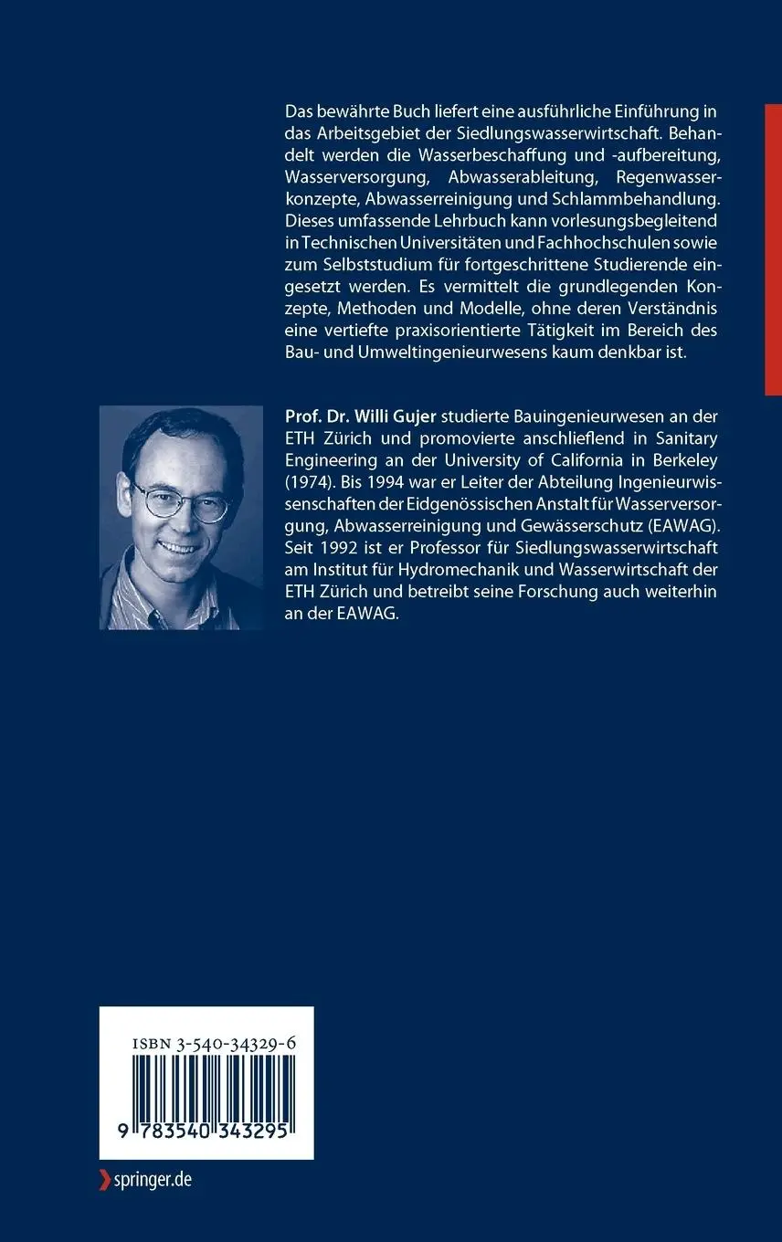 Rückseite: 9783540343295 | Siedlungswasserwirtschaft | Willi Gujer | Buch | XVI | Deutsch | 2006