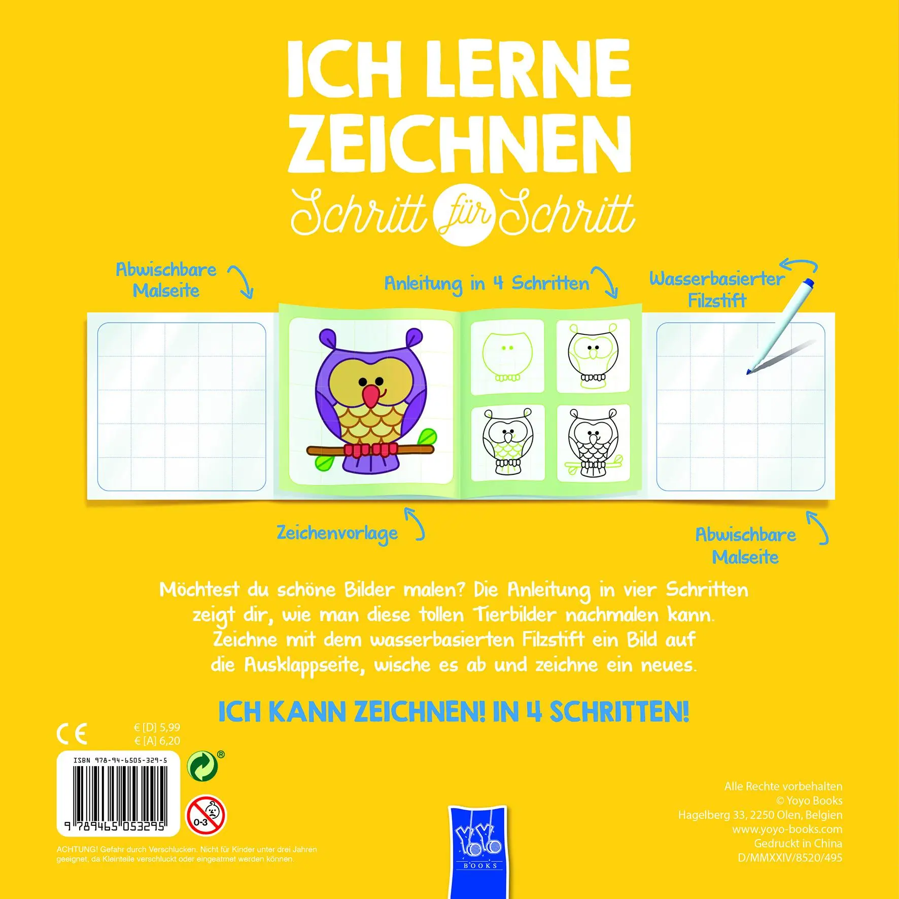 Rückseite: 9789465053295 | Ich lerne zeichnen - Schritt für Schritt: Tiere | Broschüre | 32 S.