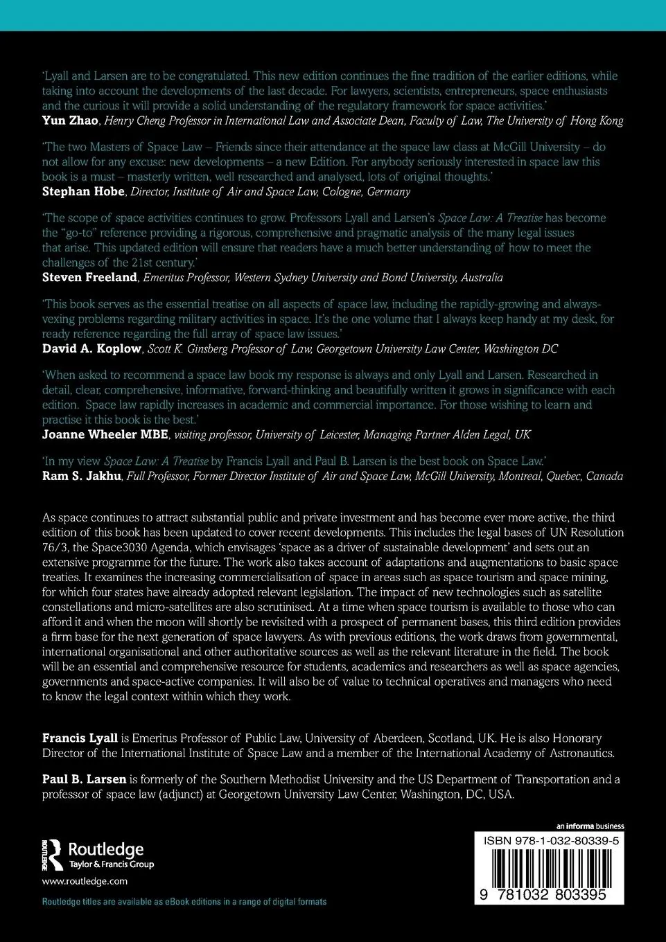 Rückseite: 9781032803395 | Space Law | A Treatise | Francis Lyall (u. a.) | Taschenbuch | 2024
