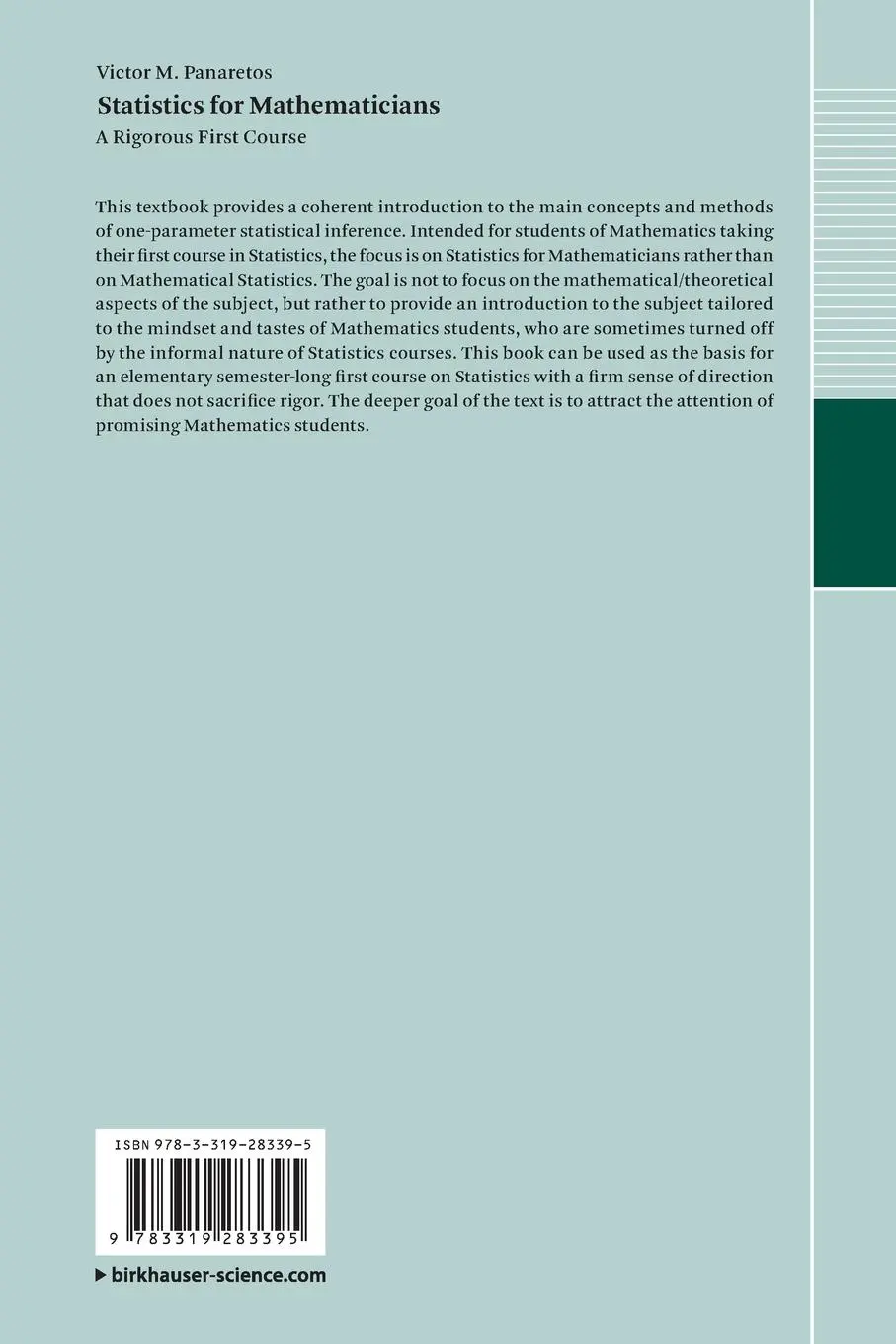 Rückseite: 9783319283395 | Statistics for Mathematicians | A Rigorous First Course | Panaretos