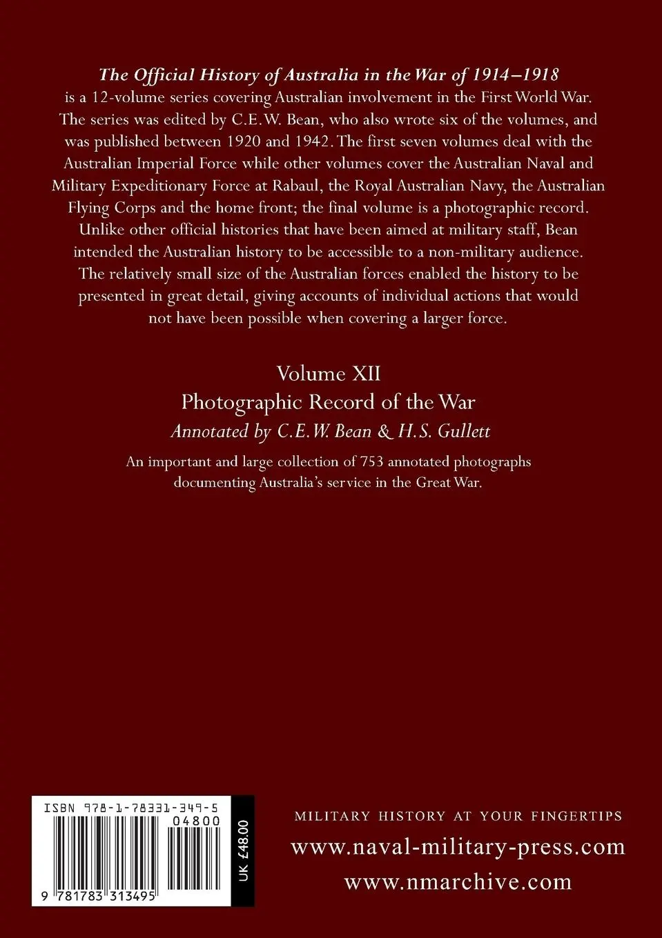 Rückseite: 9781783313495 | THE OFFICIAL HISTORY OF AUSTRALIA IN THE WAR OF 1914-1918 | Bean
