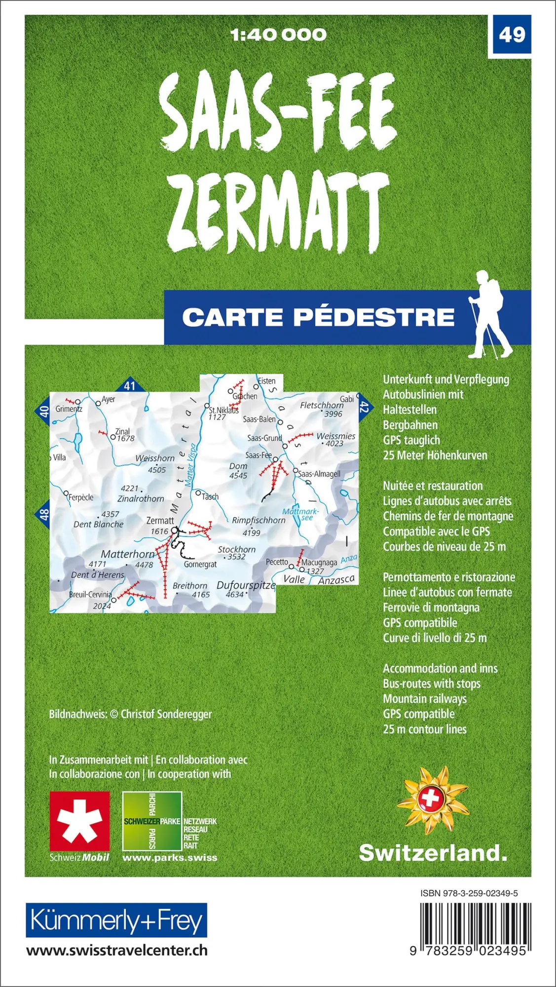 Rückseite: 9783259023495 | Zermatt - Saas-Fee 49 Wanderkarte 1:40 000 matt laminiert | Deutsch