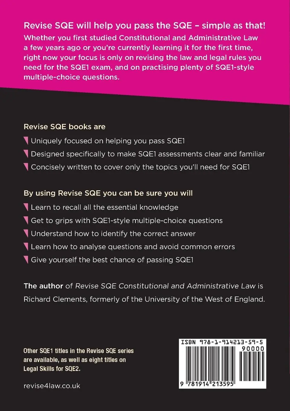 Rückseite: 9781914213595 | Revise SQE Constitutional and Administrative Law | Richard Clements