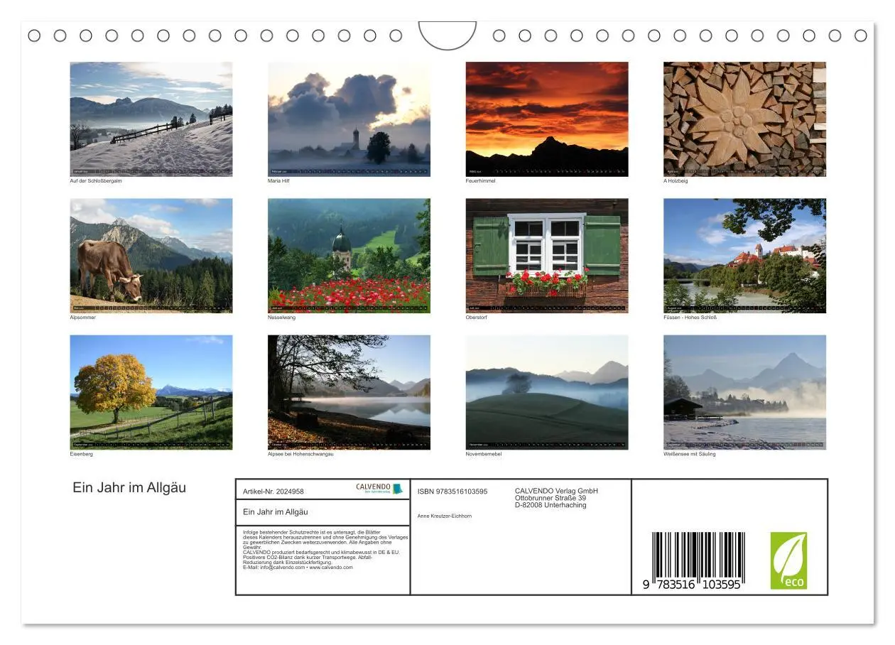 Bild: 9783516103595 | Ein Jahr im Allgäu (Wandkalender 2026 DIN A4 quer), CALVENDO...