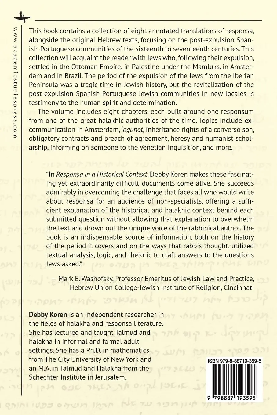 Rückseite: 9798887193595 | Responsa in a Historical Context | Debby Koren | Taschenbuch | 2024