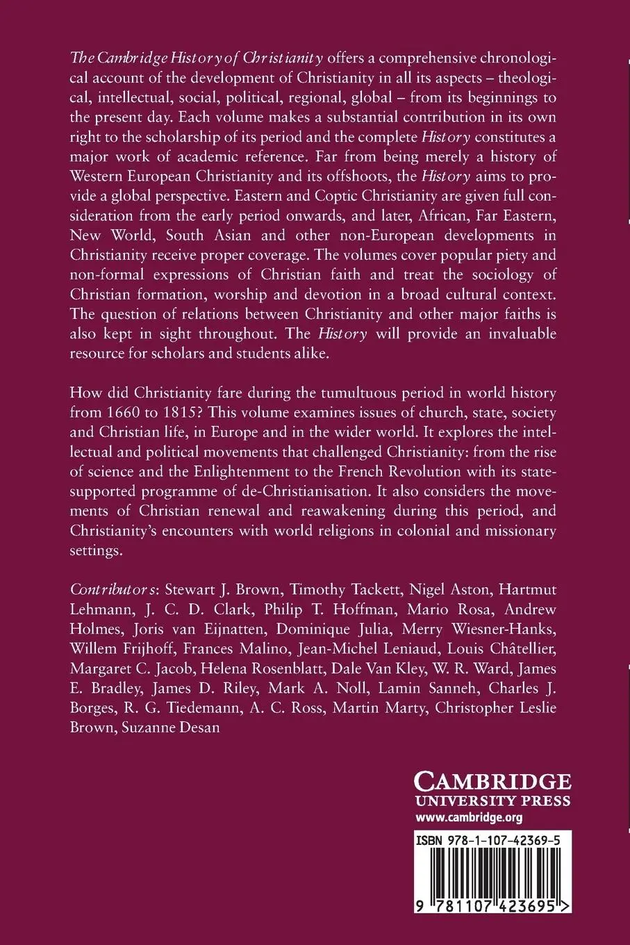 Rückseite: 9781107423695 | The Cambridge History of Christianity | Stewart J. Brown (u. a.)