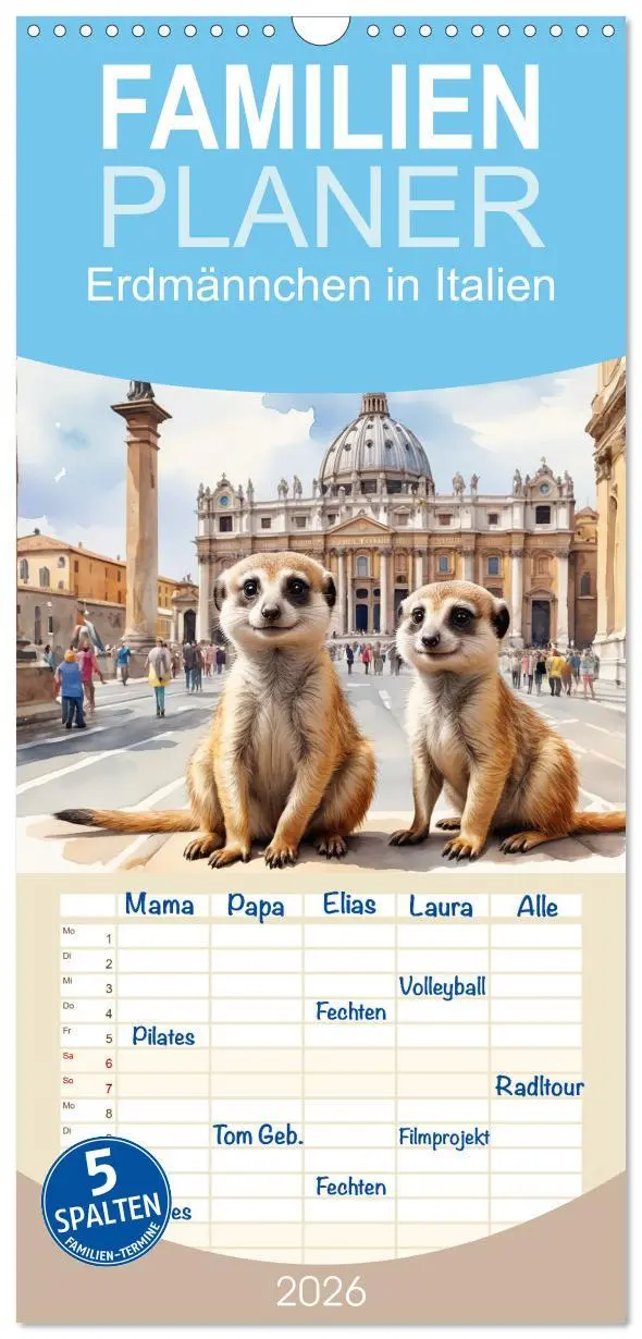 Cover: 9783516493795 | Familienplaner 2026 - Erdmännchen in Italien mit 5 Spalten...