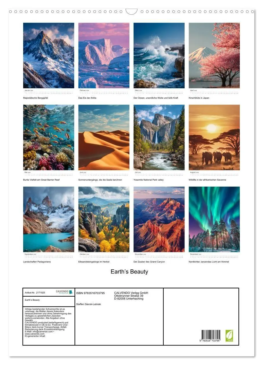 Bild: 9783516703795 | Earth's Beauty (Wandkalender 2026 DIN A2 hoch), CALVENDO...