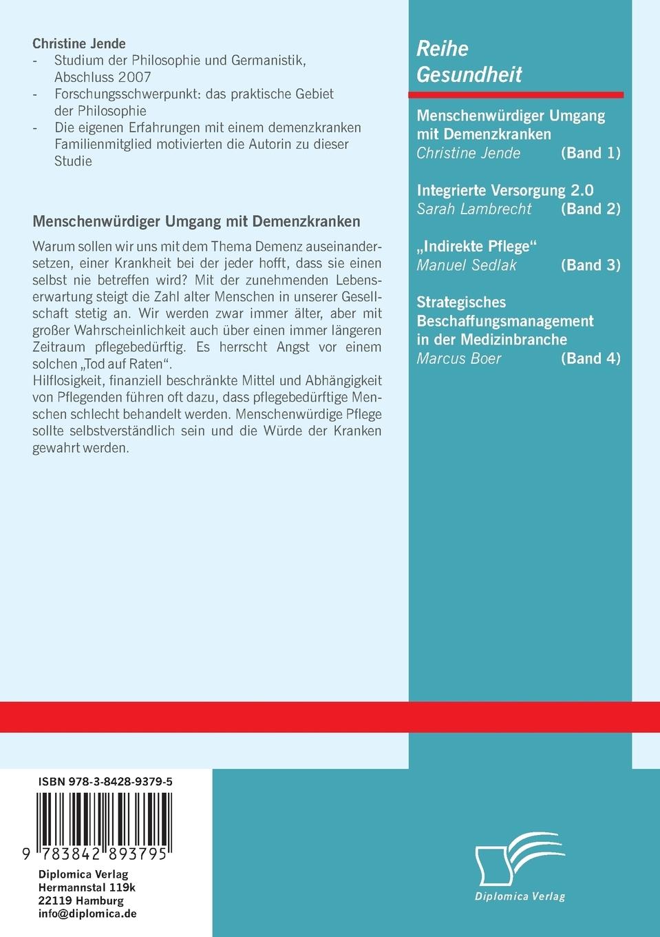 Rückseite: 9783842893795 | Menschenwürdiger Umgang mit Demenzkranken | Christine Jende | Buch