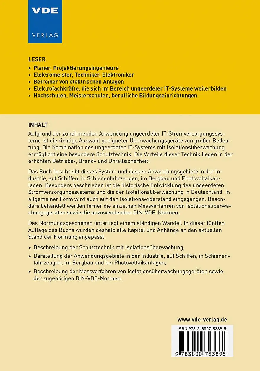 Rückseite: 9783800753895 | Schutztechnik mit Isolationsüberwachung | Wolfgang Hofheinz | Buch
