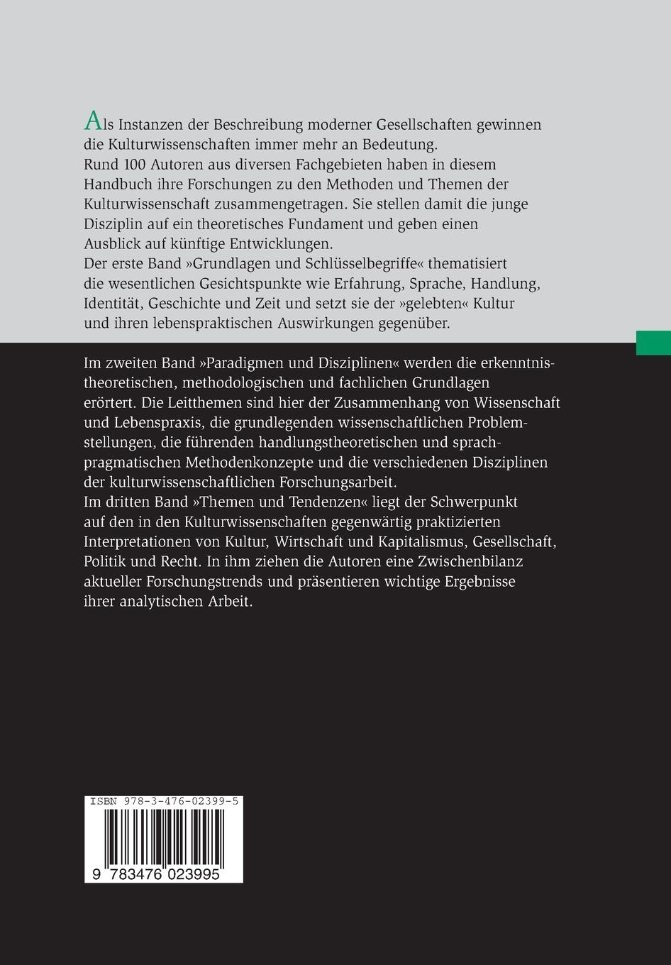 Rückseite: 9783476023995 | Handbuch der Kulturwissenschaften | Band 3: Themen und Tendenzen