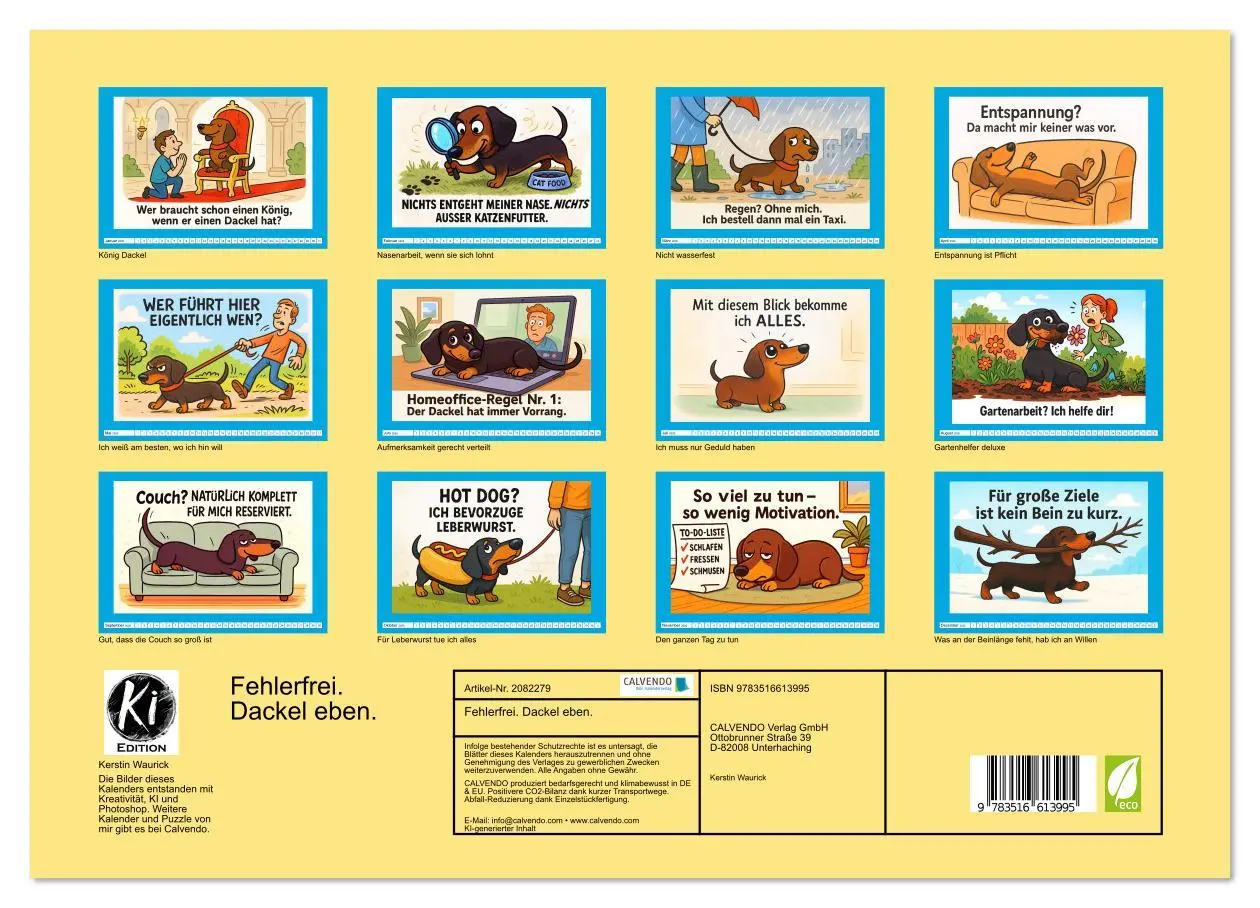 Bild: 9783516613995 | Fehlerfrei. Dackel eben. (Wandkalender 2026 DIN A3 quer), CALVENDO...