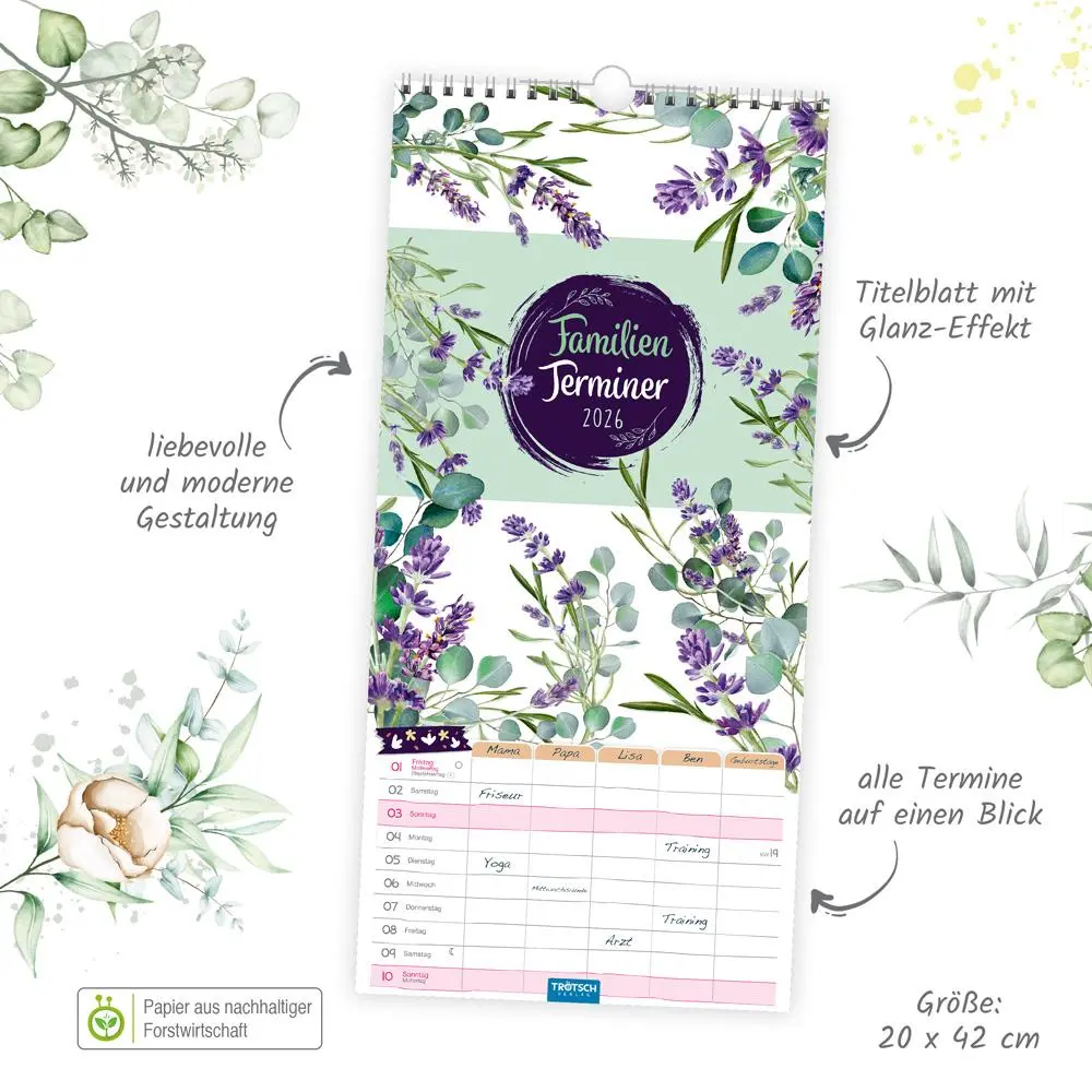 Bild: 9783988023995 | Trötsch Familienkalender Familienterminer Blumen 2026 | Wandkalender