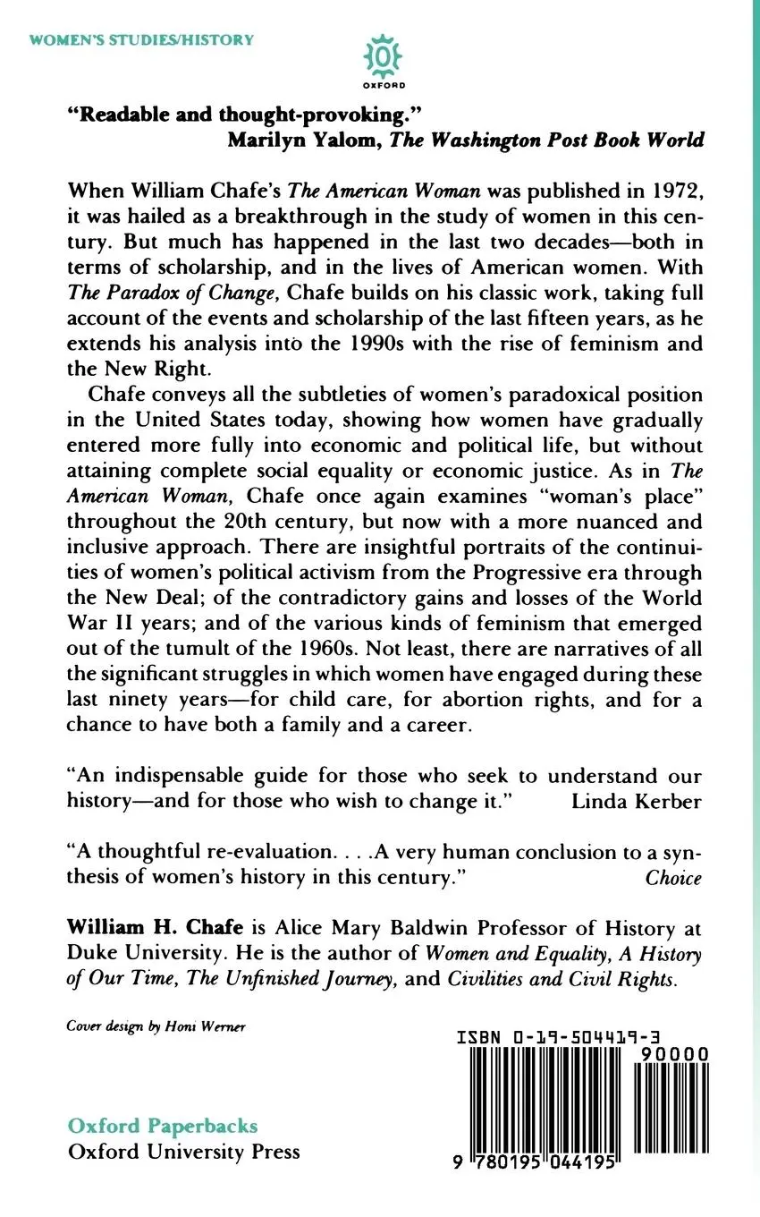 Rückseite: 9780195044195 | The Paradox of Change | American Women in the 20th Century | Chafe