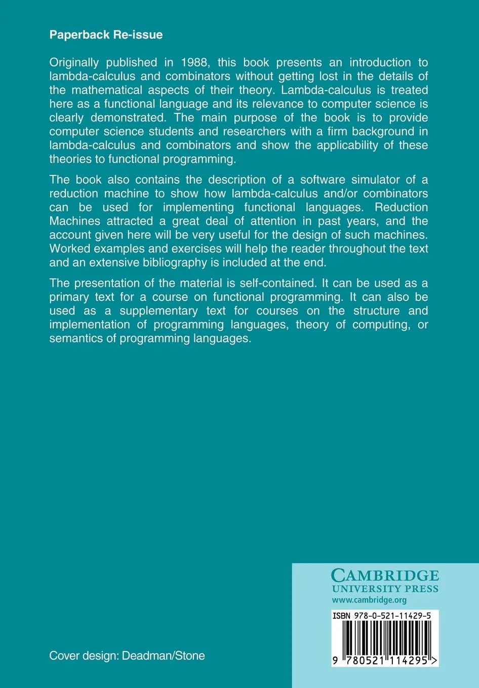 Rückseite: 9780521114295 | Lambda-Calculus, Combinators and Functional Programming | G. E. Revesz
