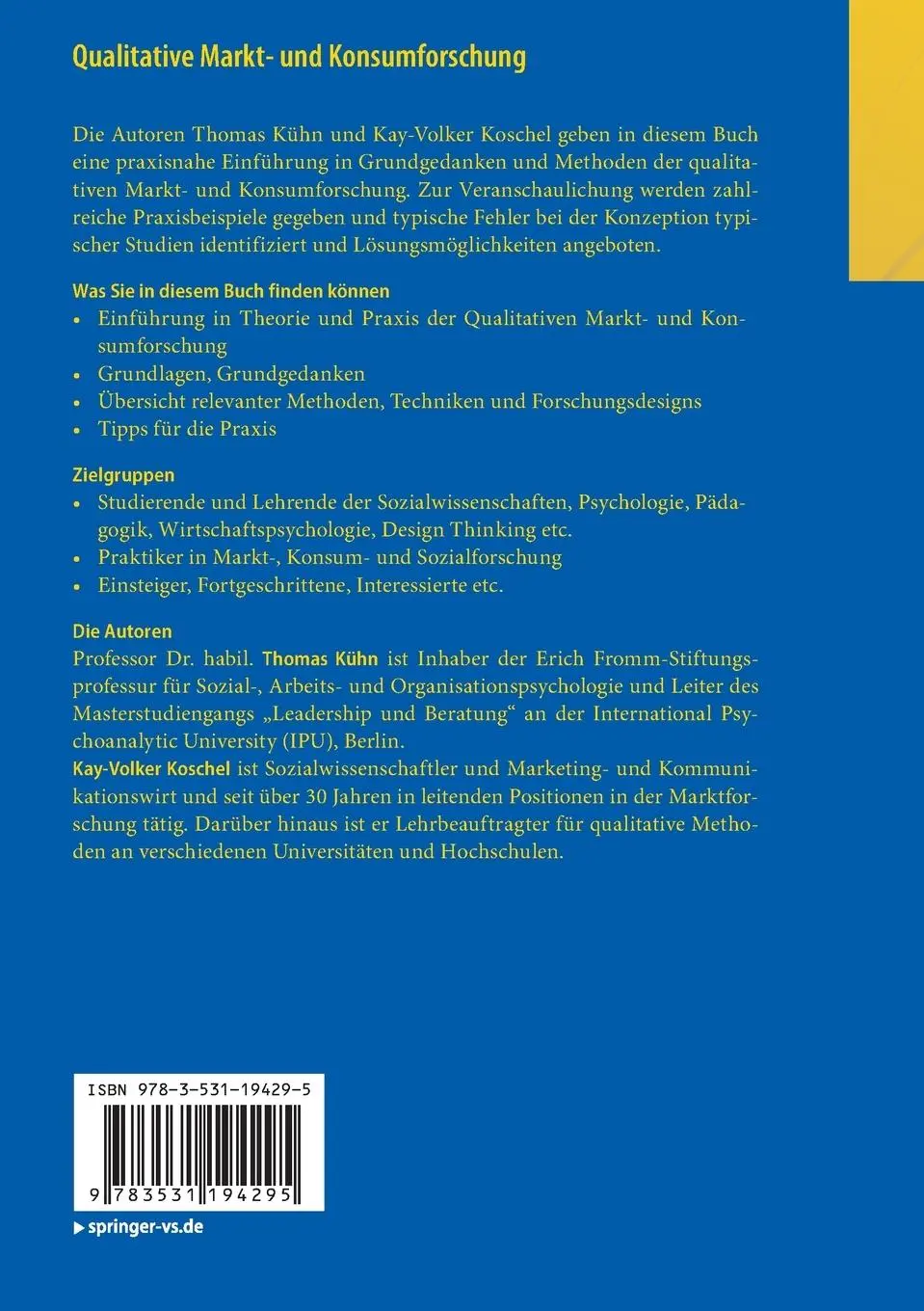 Rückseite: 9783531194295 | Qualitative Markt- und Konsumforschung | Kay-Volker Koschel (u. a.)