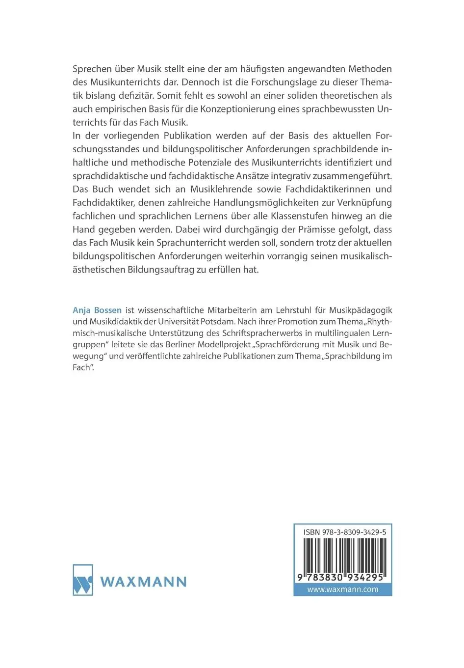 Rückseite: 9783830934295 | Sprachbewusster Musikunterricht | Anja Bossen | Taschenbuch | 276 S.