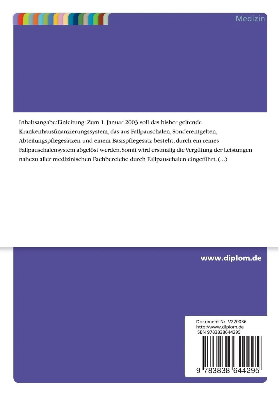 Rückseite: 9783838644295 | Diagnosis Related Groups und Pflegeaufwand | Matthias Nacke | Buch