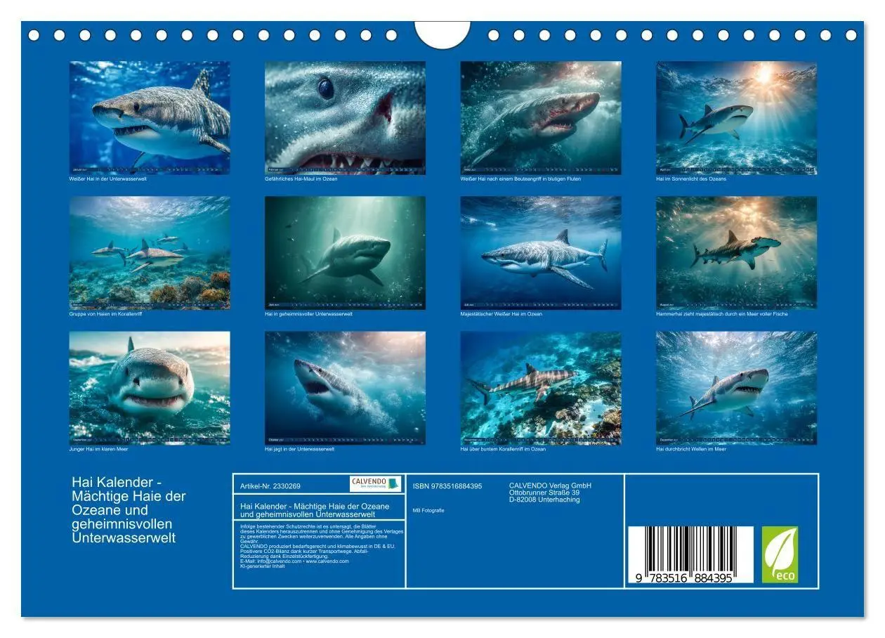 Bild: 9783516884395 | Hai Kalender - Mächtige Haie der Ozeane und geheimnisvollen...