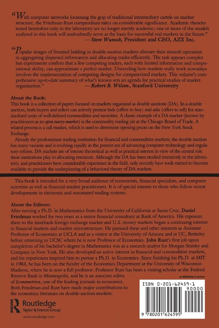 Rückseite: 9780201624595 | The Double Auction Market | Institutions, Theories, And Evidence