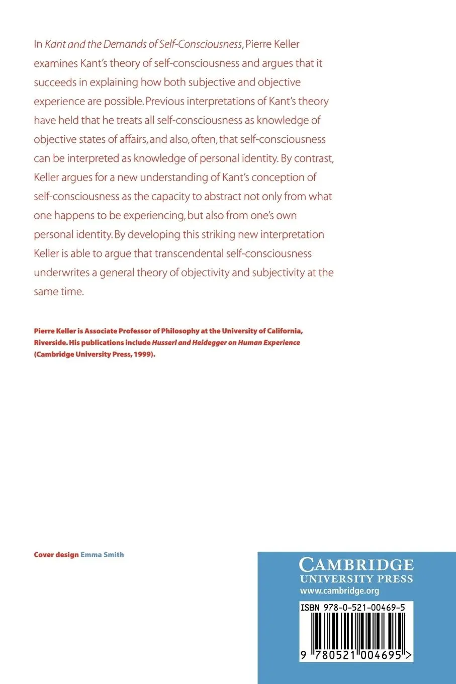 Rückseite: 9780521004695 | Kant and the Demands of Self-Consciousness | Pierre Keller (u. a.)