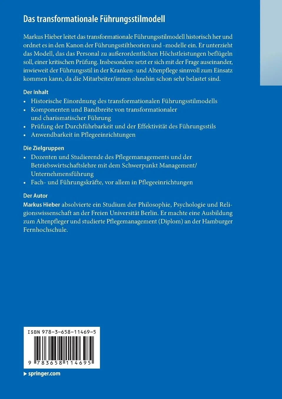 Rückseite: 9783658114695 | Das transformationale Führungsstilmodell | Markus Hieber | Taschenbuch