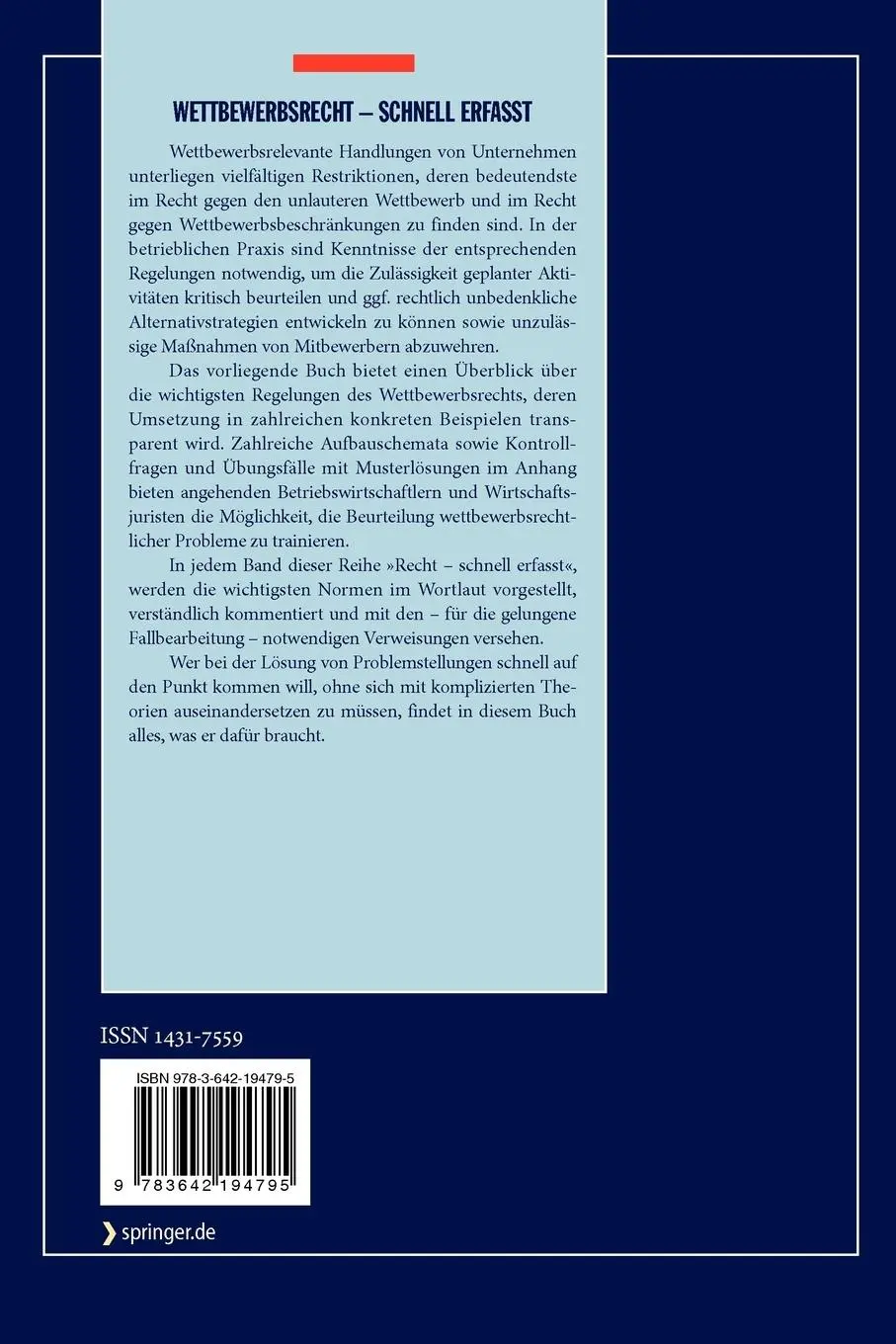 Rückseite: 9783642194795 | Wettbewerbsrecht - Schnell erfasst | Manfred Heße | Taschenbuch | 2011
