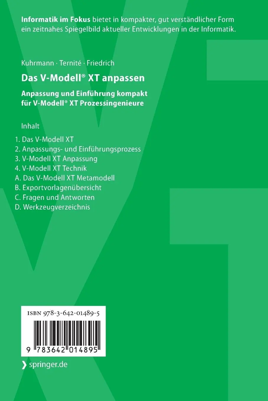 Rückseite: 9783642014895 | Das V-Modell® XT anpassen | Marco Kuhrmann (u. a.) | Taschenbuch | x
