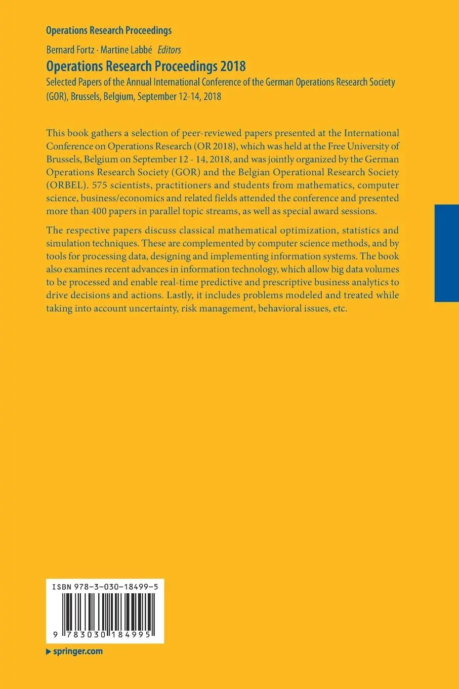 Rückseite: 9783030184995 | Operations Research Proceedings 2018 | Martine Labbé (u. a.) | Buch
