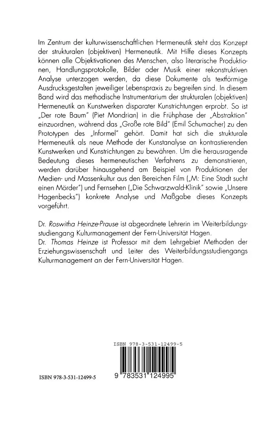 Rückseite: 9783531124995 | Kulturwissenschaftliche Hermeneutik | Thomas Heinze (u. a.) | Buch