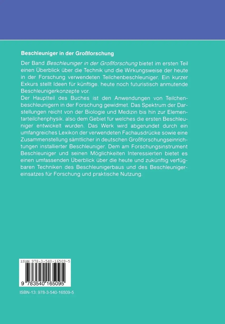 Rückseite: 9783540165095 | Beschleuniger in der Großforschung | Großforschungseinrichtungen | vii
