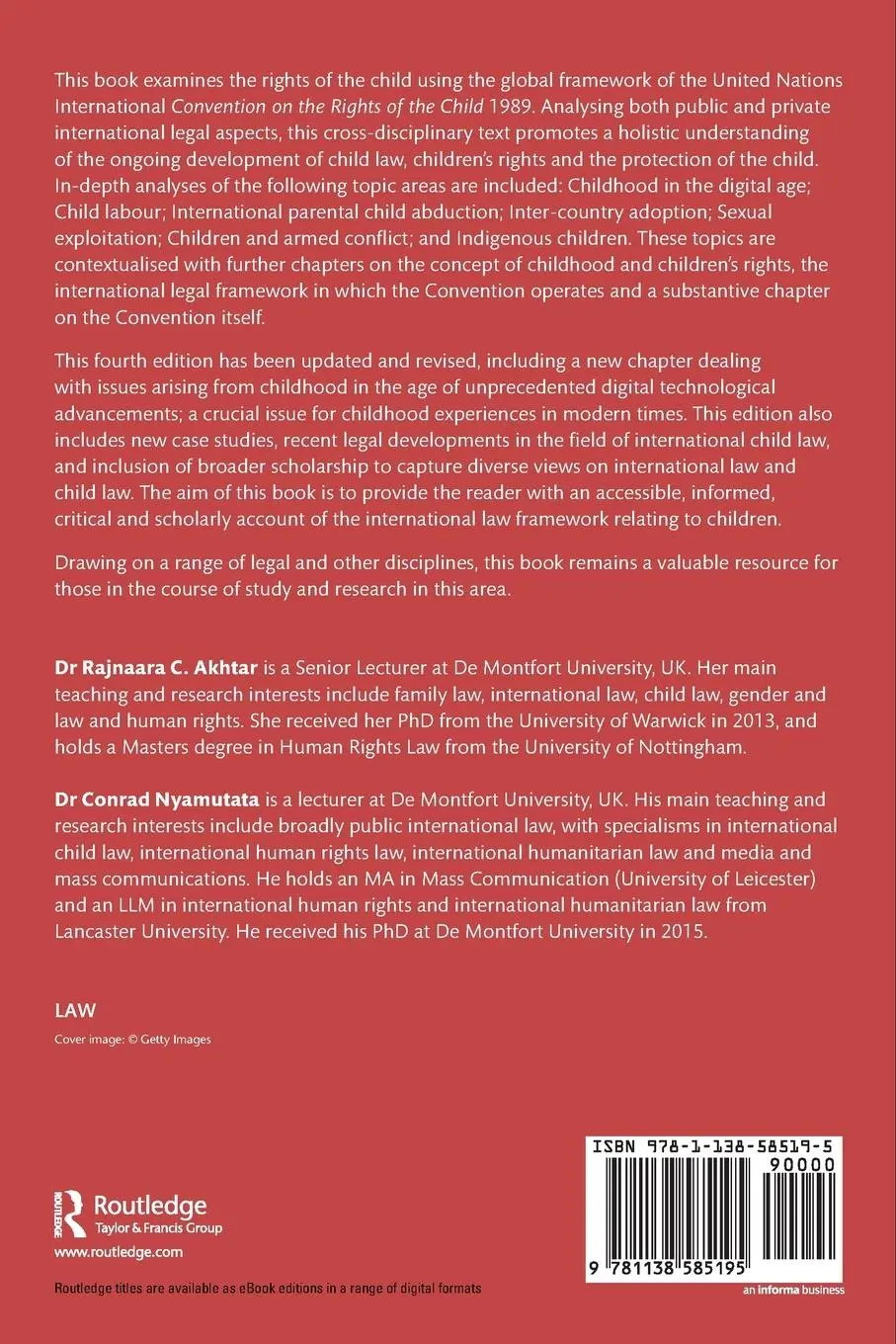 Rückseite: 9781138585195 | International Child Law | Rajnaara Akhtar (u. a.) | Taschenbuch | 2020