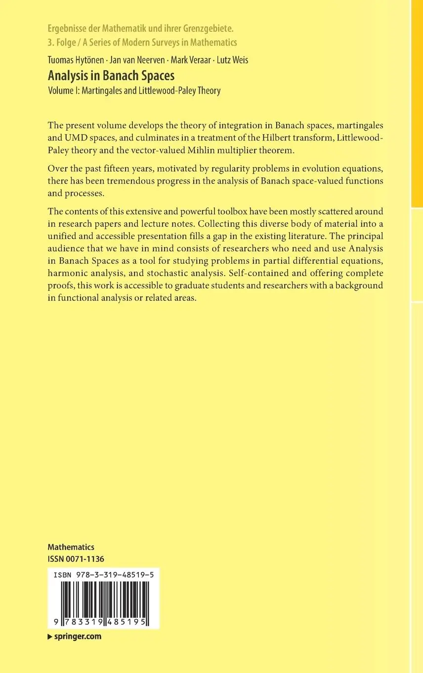 Rückseite: 9783319485195 | Analysis in Banach Spaces | Tuomas Hytönen (u. a.) | Buch | xvii