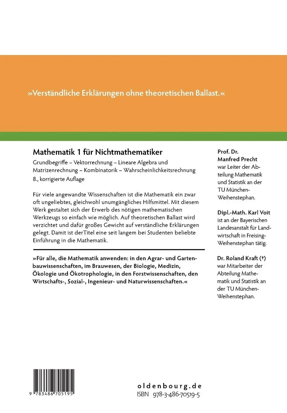 Rückseite: 9783486705195 | Mathematik 1 für Nichtmathematiker | Manfred Precht (u. a.) | Buch