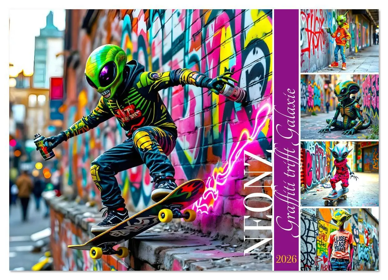 Cover: 9783516635195 | NEONZ - Graffiti trifft Galaxie (Wandkalender 2026 DIN A2 quer),...