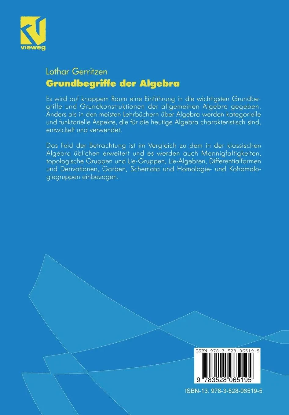 Rückseite: 9783528065195 | Grundbegriffe der Algebra | Lothar Gerritzen | Taschenbuch | 141 S.