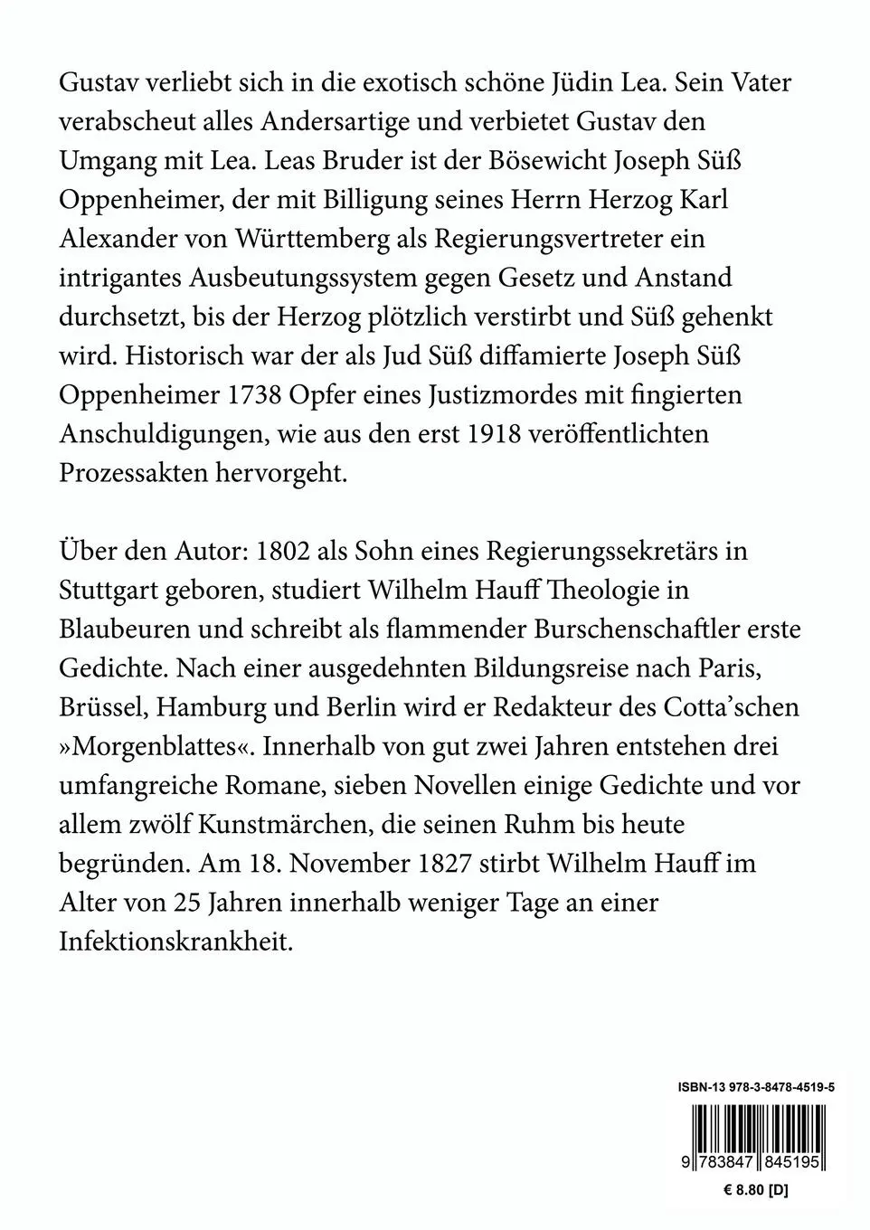 Rückseite: 9783847845195 | Jud Süß (Großdruck) | Wilhelm Hauff | Taschenbuch | 88 S. | Deutsch
