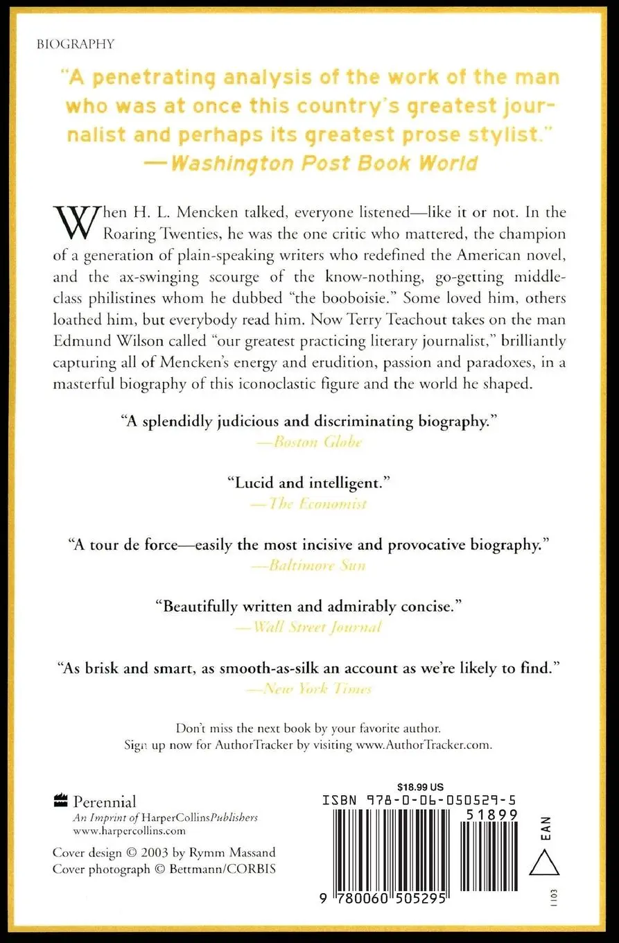 Rückseite: 9780060505295 | The Skeptic | A Life of H. L. Mencken | Terry Teachout | Taschenbuch